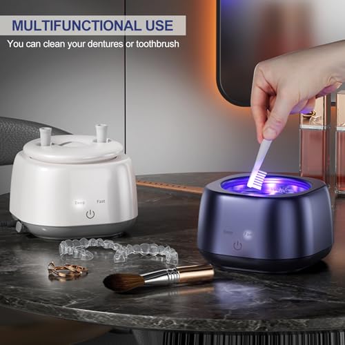 Image of Ultrasonic Retainer Cleaner Machine 48kHz Denture Cleaning Pod, 280ML Dental Deep Cleaning Pod for Dentures, Aligners, Invisalign, Mouth Guards, Night Guards, Jewelry, Toothbrush (White)