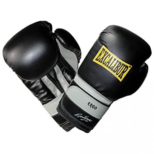 MAXXUS Excalibur Workout Boxhandschuhe - 10 Oz, Klettverschluss, Kunstleder, Schwarz- Kickboxhandschuhe, Punchinghandschuhe, Handschuhe für Boxen, Kickboxen, MMA, Kampfsport, Boxsack Training Cover