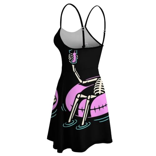 Robe d'été squelette natation sans manches imprimé graphique noir - 5