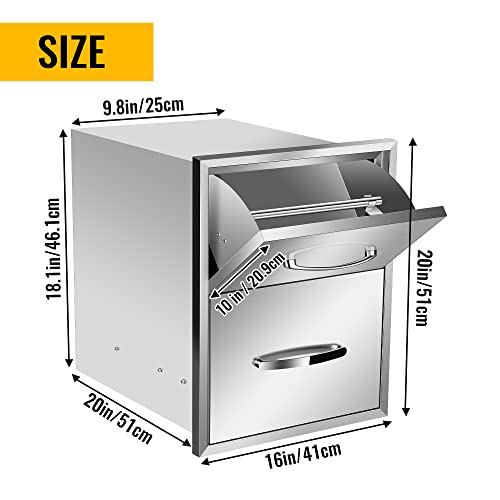 Image of 16''W x 20''H x 20''D Outdoor Kitchen Double Access Drawers with Paper Towel Holder Combo Stainless Steel, Flush Mount BBQ Island for Outdoor Kitchens or Patio Grill Station