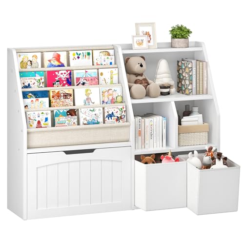 CHOEZON Kids Bookshelf, Children's Bookcase with 4 Sling Book Shelves,