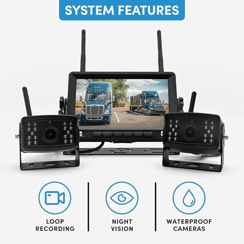 Image of Falcon Eye 2nd Gen Wireless Backup Camera System - 200-300ft Range, 7-inch LCD Monitor & HD Night Vision Camera - Expandable Up to 4 Cams for Trucks, RVs & Fleets