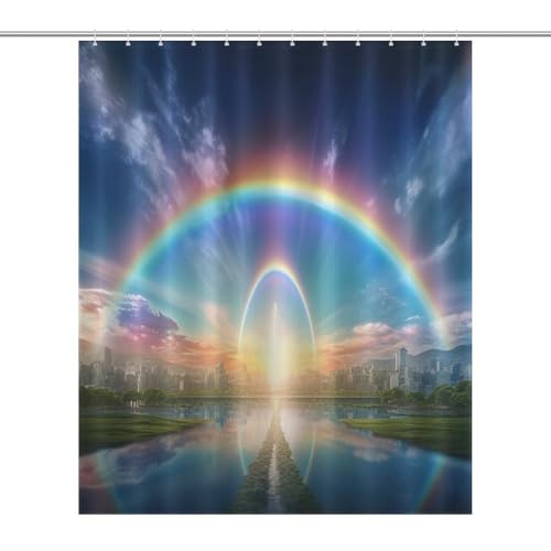 Rideau de douche paysage 152x183 cm en polyester lavable avec 12 crochets