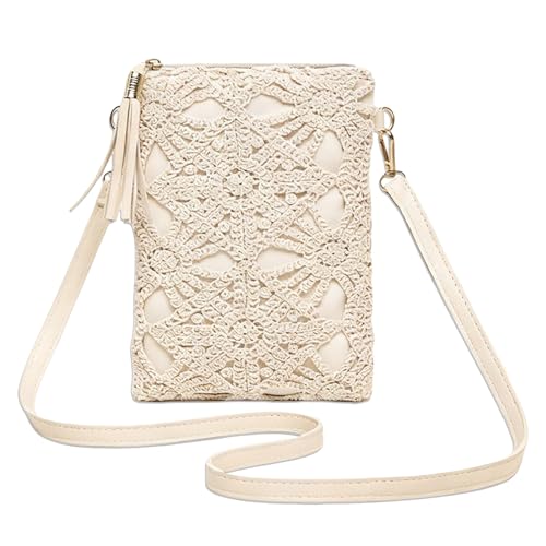 BSITSSS Sac a Main Femme Fleurs Ajourées, Blanc Cuir Sac à Bandoulière avec Germeture à Glissière, Sac Besace Pochette avec Réglables Bandoulière pour...