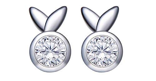 Mimei Boucle d'oreille clous, Argent 925, Zircon, Boucles d'oreilles lapin agréable, Simple pour Femme ou Enfant Cadeau Anniversaire Fête Mariage Cover