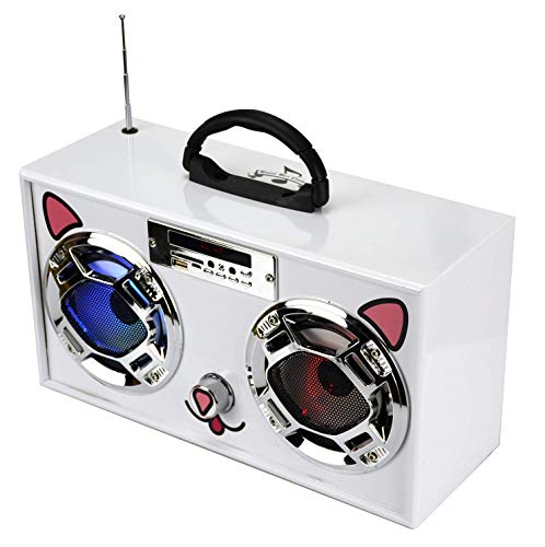 Mini Boombox with LED Speakers –Retro Bluetooth Speaker w/Enhanced FM Radio - Perfect for Home and Outdoor (Cat)