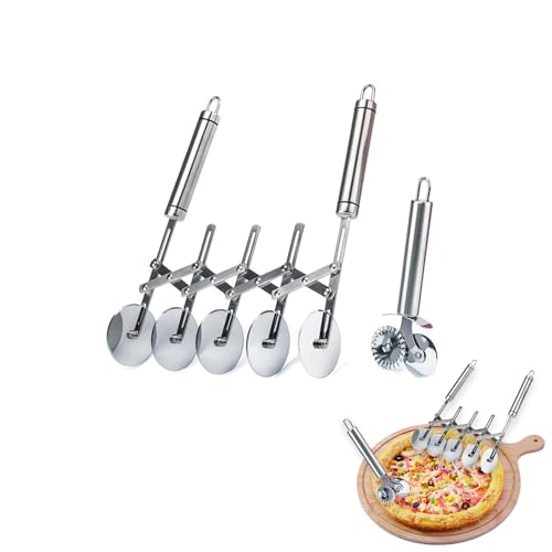 5-Wheel Pastry Cutter, 2-Piece Multifunctional Pasta Cutter Wheel with Handle for Baking, Pizza Cutting, Cookie Dividing, Multifunctional Pasta Cutter