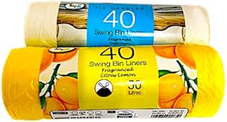 EZ BUYS UK packaging + 2 (80 Liners) X Strong Tie Handles 50 Litres Fragranced Swing Bin Liners Drawstring Refuse Sacks Bags - 20 Citrus Lemon & 20 Fresh Linen Fresh linen