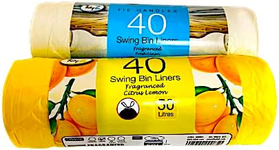 EZ BUYS UK packaging + 2 (80 Liners) X Strong Tie Handles 50 Litres Fragranced Swing Bin Liners Drawstring Refuse Sacks Bags - 20 Citrus Lemon & 20 Fresh Linen Fresh linen