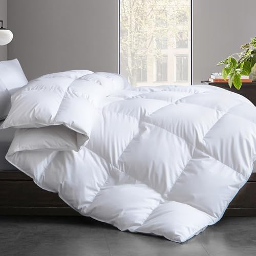 Cosybay Feather Comforter Filled with Feather & Down Fiber - All Season White Queen Size Duvet Insert- Luxurious Hotel Bedding Comforters with Cotton Cover Queen 90 x 90 Inch