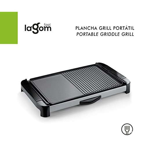 Plancha Grill Eléctrica 60X35 | Triple Capa Cerámica | Antiadherente Barbacoa | Doble Zona Salida de Grasas | Cocina Saludable | Feel Lagom - Imagen SEO Planchas Grill