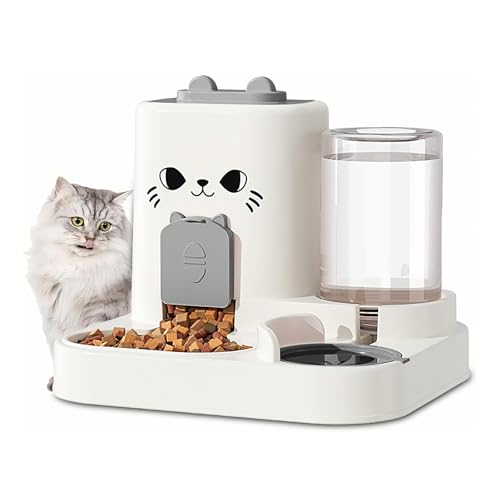 Automatischer Futterspender Katze, Gravitation Katzenfutter Automat, 1.8L Futterautomat Katze und 0.8L Wasserspender Katzen, Ohne Strom, Trockenfutter Automat für Katzen Hunde