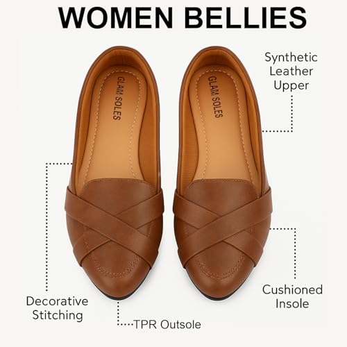 Image of Women's Stylish Flat Belly Shoes - Comfortable Faux Leather Slip-Ons with Crisscross Strap Flats for Office & Casual