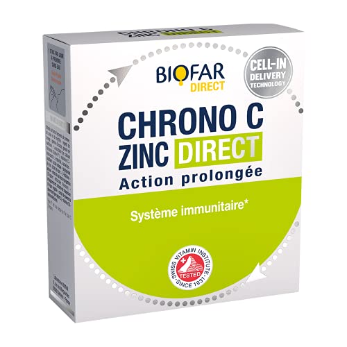 BIOFAR - CHRONO-C ZINC - Complément Alimentaire - Système Immunitaire - Goût Fruité - Sans Sucre ni Colorant Artificiel - 14 Sticks Orodispersibles (Sans Eau) - 28 g Cover