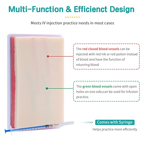 Image of Venipuncture IV Injection Training Pad - IV Practice Pad with 4 Veins Imbedded for Nusrsing Injection Training - 3 Layers Simulation Skin Nursing Injection Practice Pad for Medical Education