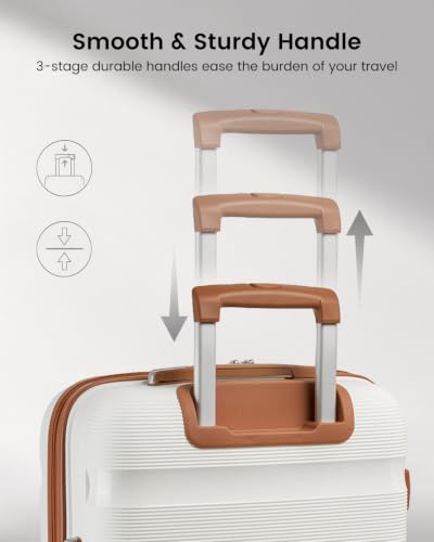 Image of Kono 24 Inch Hard Shell PP Luggage, 4 Spinner Wheels Suitcase, White | Lightweight & Anti-Scratch Checked-Medium Travel Trolley with TSA Lock for Travel Trips