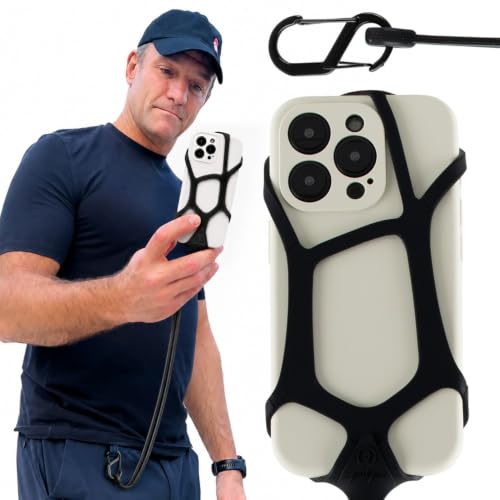 Image of Pulpo Safety Cell Phone Lanyard Black Fits Smartphones 6.1 inch to 6.8 inch - Anti Theft Phone Strap for Men & Women, Lanyards for Phones, Hiking Phone Holder & Cellphone Lanyard, Silicone Crossbody Straps