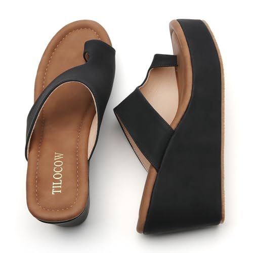Tilocow Wedge Bunion Sandals for Women Platform Slipper High Heel Wedge Flip-Flop Light Weight Ladies Shoes2