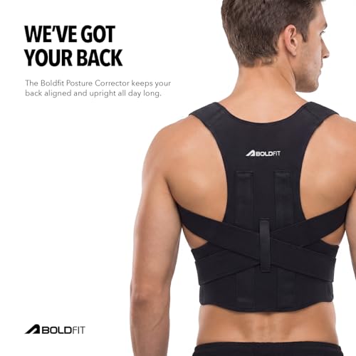 Image of Boldfit Posture Corrector Belt for Men & Women, Adjustable Back Brace for Upper Back & Shoulder Support, Breathable Back Straightener Belt with Soft Pads for Neck & Back Pain