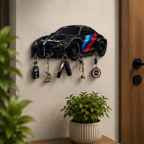 Image of Webelkart MDF UV Printed Key Holder for Wall with 5 Hooks - Decorative Wooden Key Hanger Organizer for Home, Office, Entryway - Wall Mounted Key Stand (12 INCHES)