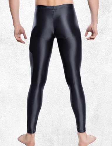FEOYA Mens Oil Shiny Glossy Compression Pants Stretchy Nylon Smooth Leggings Tights Pants for Yoga Running Gym Workout2