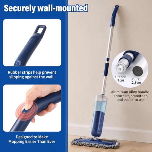 Image of PowerMop Floor Mop with 720 ml Refillable Bottle & 2 Microfiber Pads | Powered wet dry mop for kitchen, wood, hardwood, laminate, ceramic tile floors, with washable pads and refillable bottle