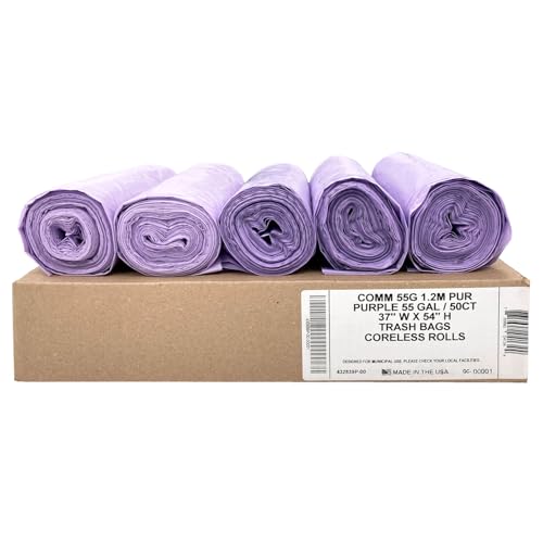 Ultrasac Heavy Duty 55 Gallon Purple Trash Bags - (Value 50 Pack) - 1.5 MIL equivalent Industrial Strength Plastic 37