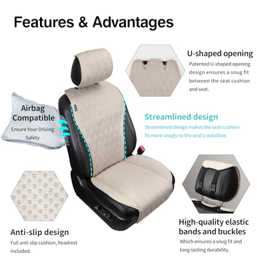 Image of Leader Accessories 2pcs Sideless Front Seat Covers for All Seasons, Beige | Breathable Faux Linen Seat Cushions, Non-Slip Bottom With Headrest Protectors, Universal Fit For Car Van SUV Pickup Truck