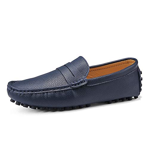 Driving Loafer for Men Boat Moccasins Slip On Style PU Leather Low Top Pure Colors Round Toe(Blue,10 M US)