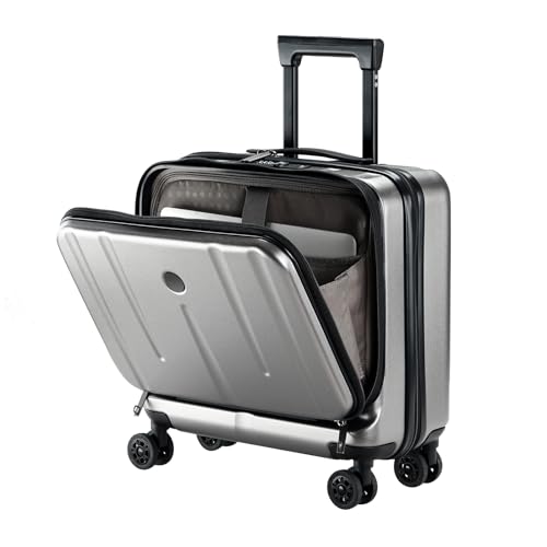 Kaleenie 16 Carry On Briefcase Luggage with 2 Laptop Compartments Lightweight Hardshell Suitcase with Spinner Silent Wheels for Commute Work Business Trip Dark Gray