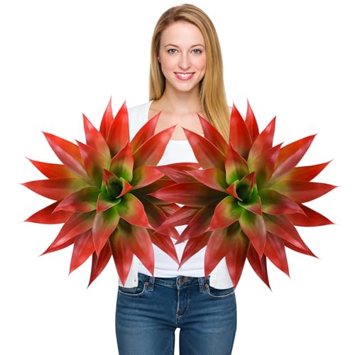 2 PCS Large 22 Inch Artificial Agave Plant Set, UV Resistant Realistic Fake Agave Plants Without Pot for Indoor Outdoor Decor, Faux Succulents Greenery for Home, Room, Garden Decor, Red