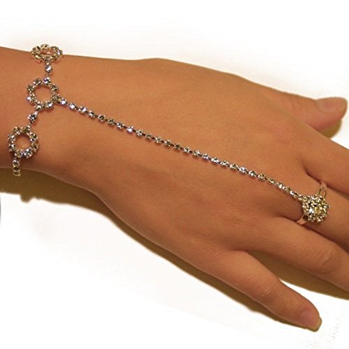 Rhinestone Pattern Elegant Sexy Slave Bracelet Belly Dancer Bridal with Ring