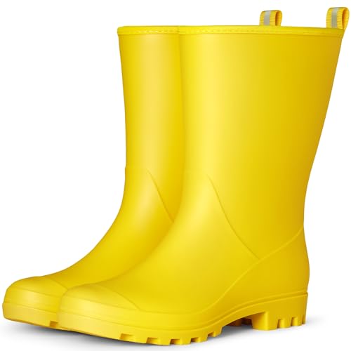 planone Wide Calf Rain Boots for Women Fashion Waterproof Mid Calf Rubber Boots Non-Slip Matte Outdoor Garden Shoes Work Booties Mud Boots Farm Boots with Arch Support and Removable Comfort Insole
