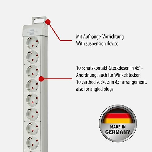 Regleta de 10 tomas Brennenstuhl con cable de 3m e interruptor gris para montar 3
