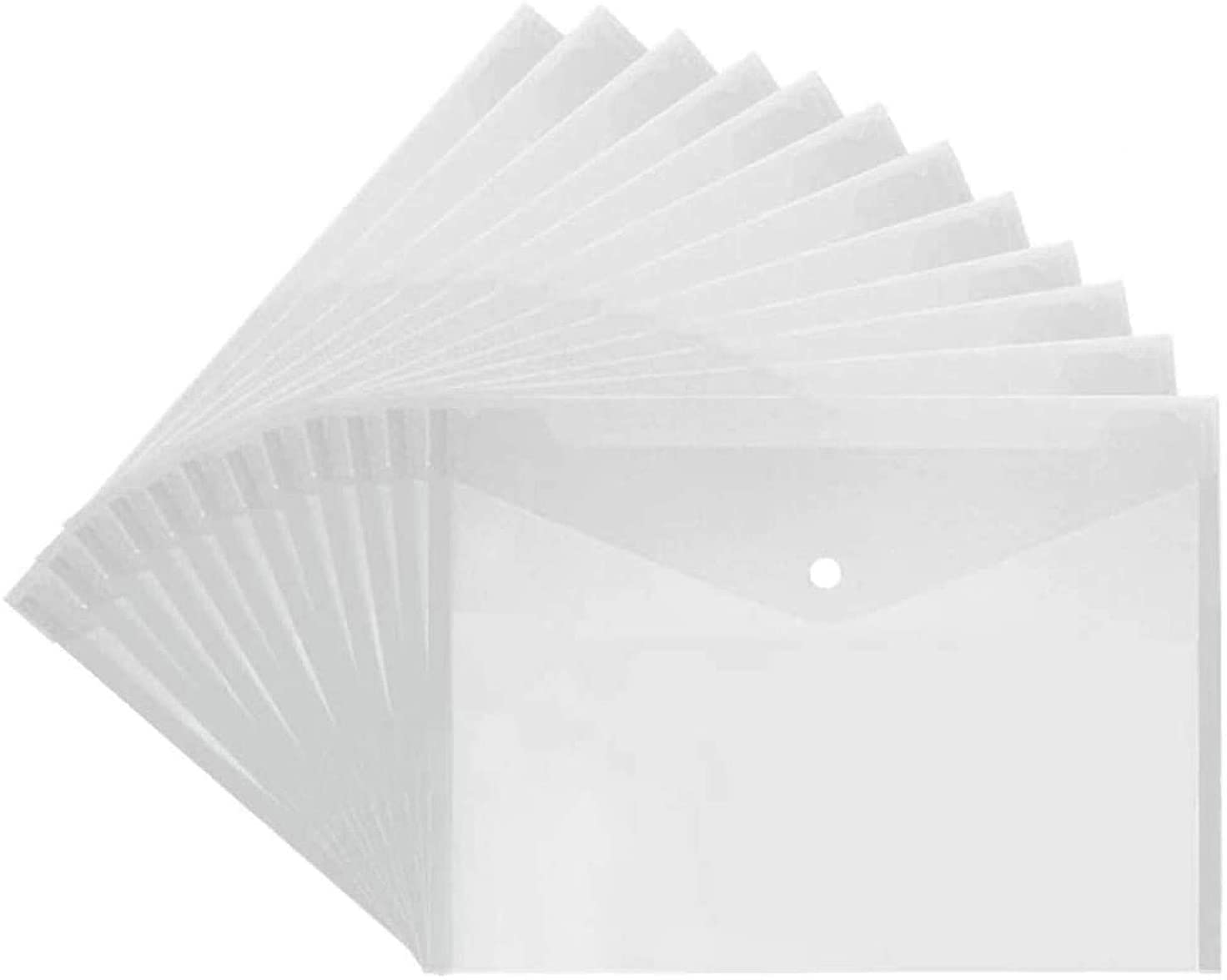 A4 Plastic Wallets Clear Popper Wallet Envelope Folders Transparent School Document Folder Press Stud Wallet Carry File Pockets Plastic Folder Office Files with Button Closure (10)