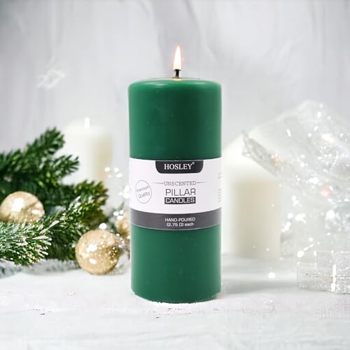 Image of HOSLEY 6 Inch Long Unscented Green Pillar Candles| Decoration Candles|Soy & Paraffin Wax Candles Perfect for Home Decor, Party, Wedding, Gifting|90 Hours Burn Time|Smokeless & Dripless|Pack of 1