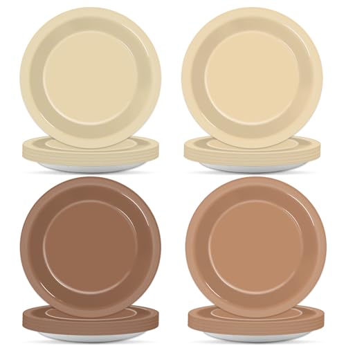 48Pcs Brown Theme Birthday Party Paper Plates for Boho Baby Shower Table Supplies 7" Brown Gradient Color Round Birthday Disposable Dessert Cake Plates Farmhouse Wedding Gathering Party Decorations