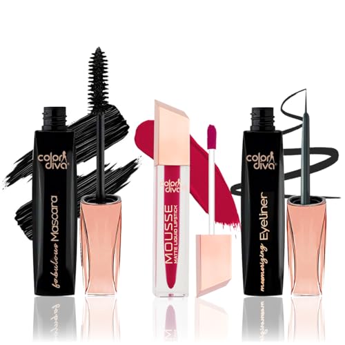 Image of Adbeni Value Pack, Mousse Matte Liquid Lipstick With Eyeliner & Mascara, 5.5ml Each | Long Lasting, Water & Smudge Proof, Light Weight, 14 Hour Long Stay, Pack Of 3 (Holly Berry 156)