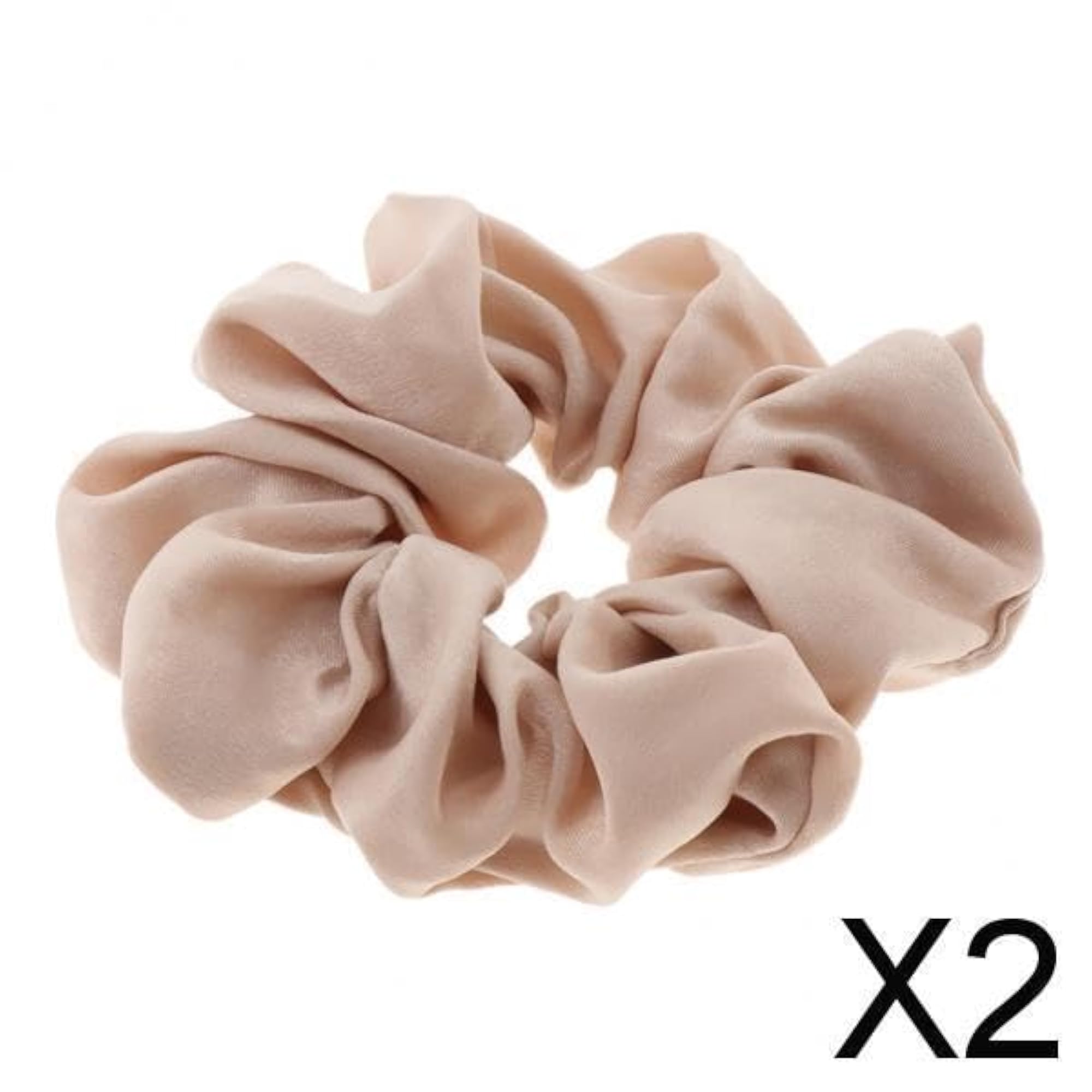 2x Silk Feel Hair Scrunchies, Soft Hair Ties in Beige