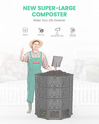 190 Gallon Large Outdoor Compost Bin, 720L Garden Composter with Aeration Vents, BPA-Free PP Panels, Modular Structure with Bottom Access Door and Lid - Image 2