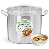 Nutrichef Stainless Steel Cookware Stockpot, 30 Quart Heavy Duty Induction Soup Pot With Stainless Steel Lid And Strong Riveted Handles, Even Heat Distribution, Compatible With Most Cooktops