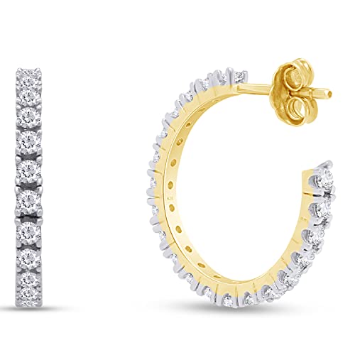 Savearth Diamonds 1/2 Carat Round Cut Lab Created Moissanite Diamond Eternity Hoop Earring In 14K Yellow Gold Plated 925 Sterling Silver Jewelry For Women Wedding (G-H Color, Vvs1 Clarity, 0.50 Cttw) #TOP2