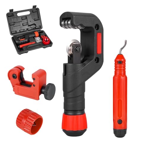 4-in-1 Pipe Cutter Set - Tube Cutter Adjustable 1/4"-2" (6-50mm), Mini Alloy Pipe Cutter 1/8’’-5/8’’ (3–16mm), Deburring Tool & Edge Trimming Knife – Copper, for PVC/Metal Tube