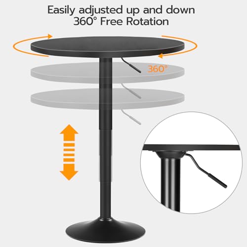 Image of HOOBRO 2 Pcs Bar Table, Height-Adjustable Round Pub Table 27-35.4 Inches with Sturdy Base, Modern Style Bar Table Easy Assembly with Metal Base for Pub, Party and Small Places, Black BK58BTP201G1N1