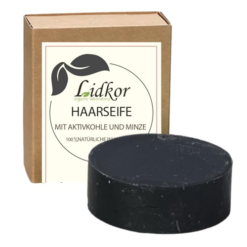 LIDKOR Bio Champu Solido con Carbon Activado y Menta 80g - Champú Anticaspa y Dermatitis Seborreica Sin Sal - Calma el Cuero Cabelludo con Aceite de Coco & Ricino - Sin Sulfatos ni Parabenos – Vegano