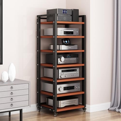 7-Tier Media Stand Entertainment Center for Audio Video Components, Stereo Equipment, Gaming Consoles, Streaming Devices, Movable Open Storage Rack with Height Adjustable Wooden Shelf (Color : B, Si