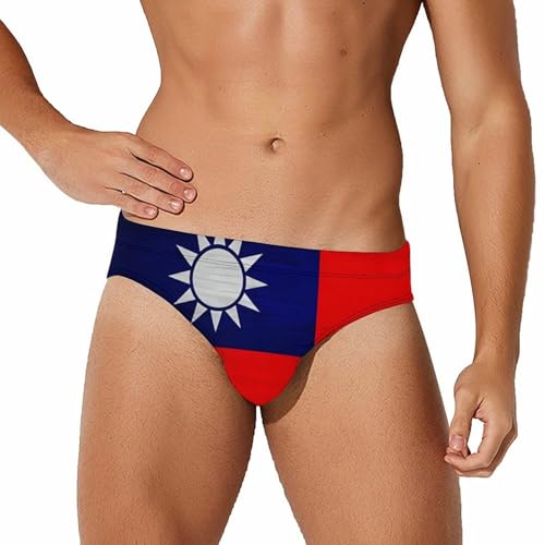 Taiwan Flag Wood Mens Swim Briefs Sexy Bikini Swimwear Bathing Suits Trunks