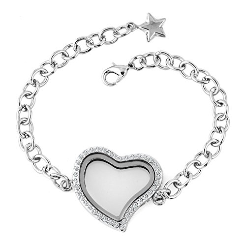 Lovelyjewelry Heart Love Living Floating Charm Memory Locket Chain Star Or Heart End Synthetic Glass Magnetic Bracelet #TOP12