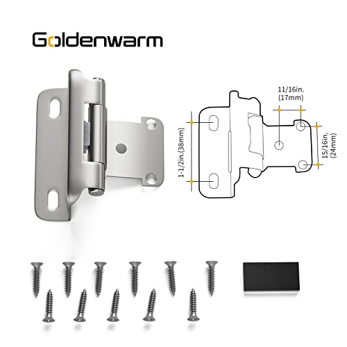Goldenwarm Brushed Nickel Cabinet Hinges, 1/2 Inch Overlay Full Wrap Self Closing Kitchen Door Cabinet Hinges With Screws For Framed Cabinet Doors, Cupboard (10 Packs) #TOP1