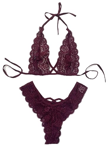 Image of Xs and Os Women Cross Style Lace Bra Panty Lingerie Set